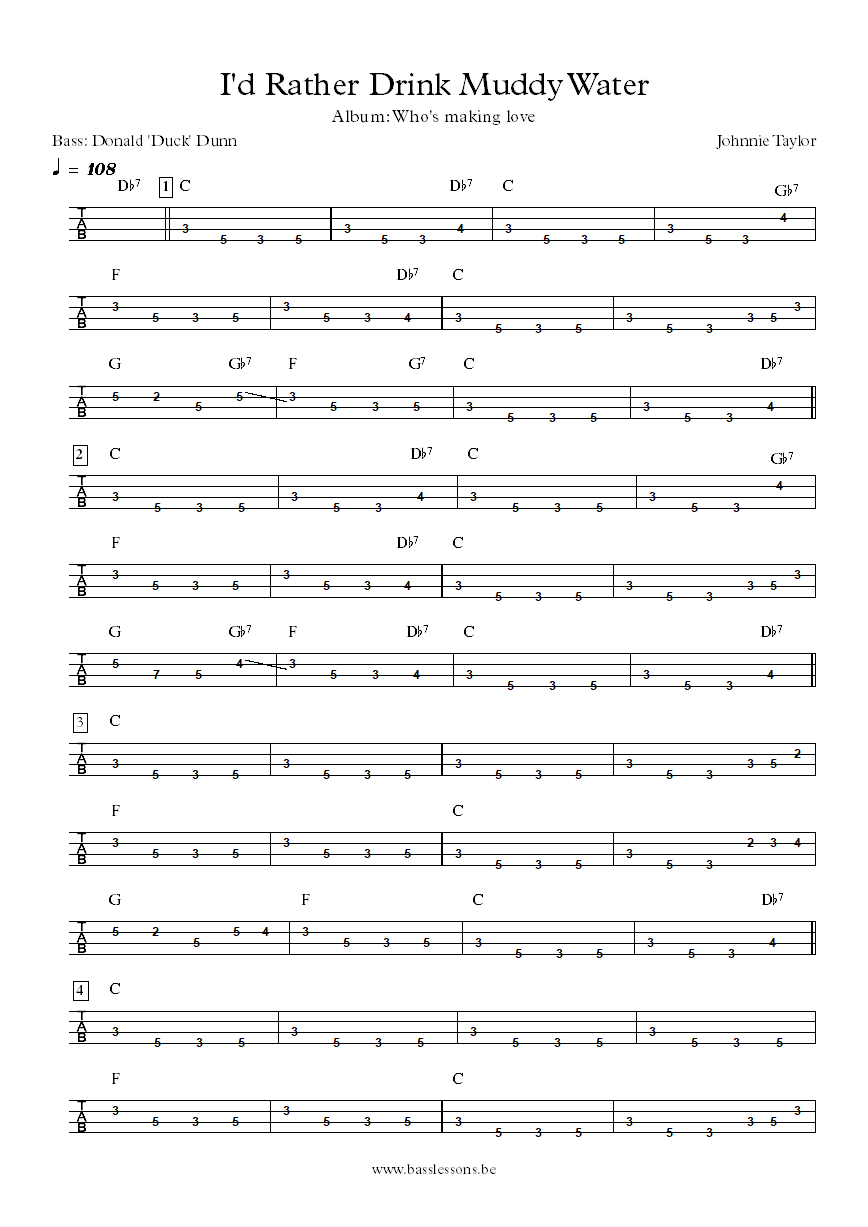 Johnnie Taylor I d Rather Drink Muddy Water Donald Duck Dunn bass tab