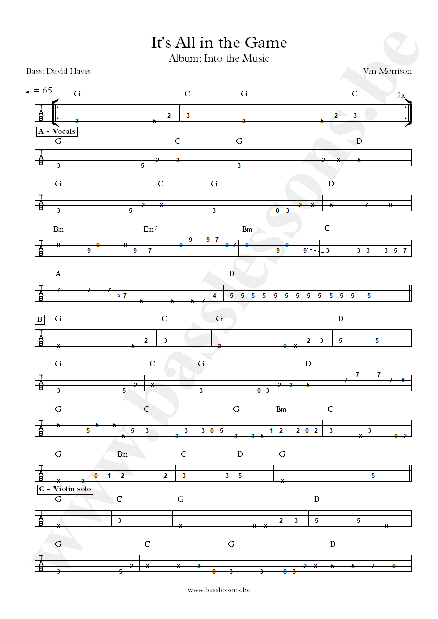 Van Morrison Its All in the Game David Hayes bass tab