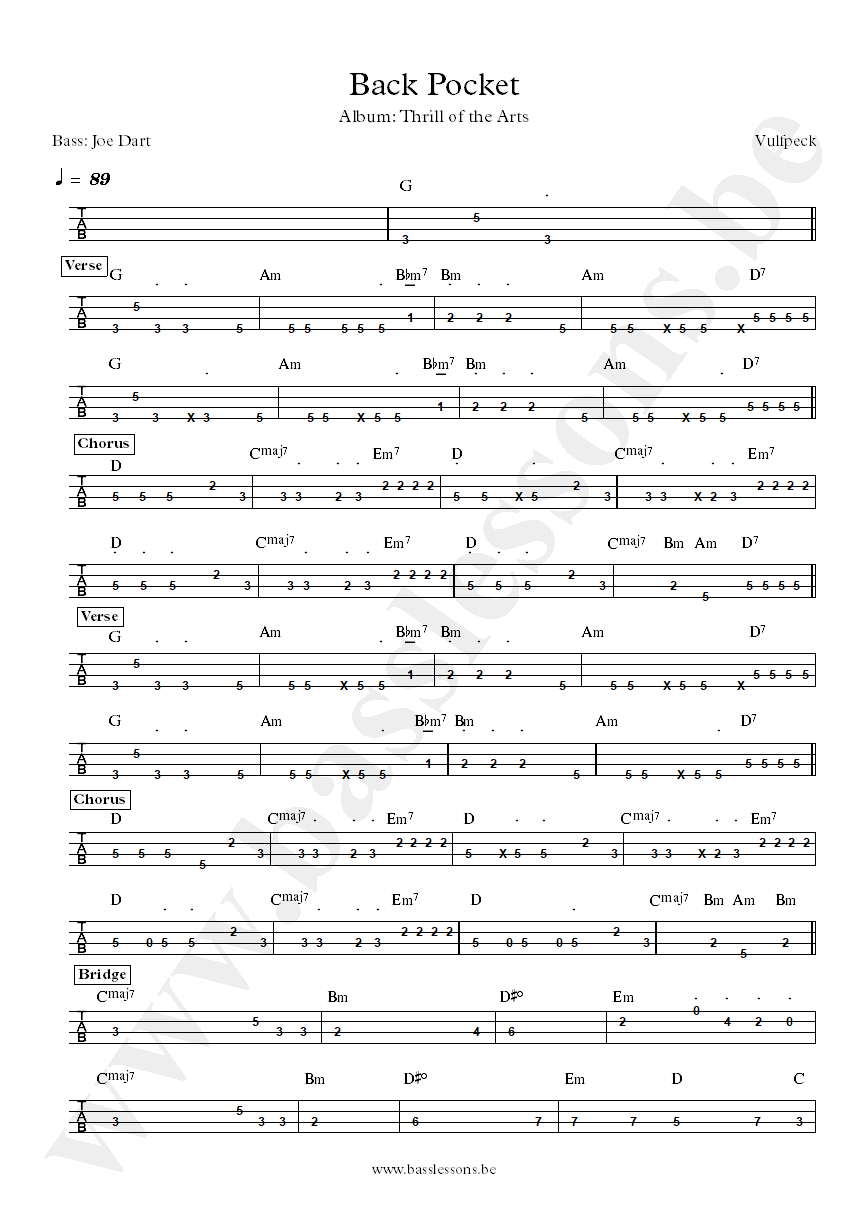 Vulfpeck Back Pocket Joe Dart bass tab