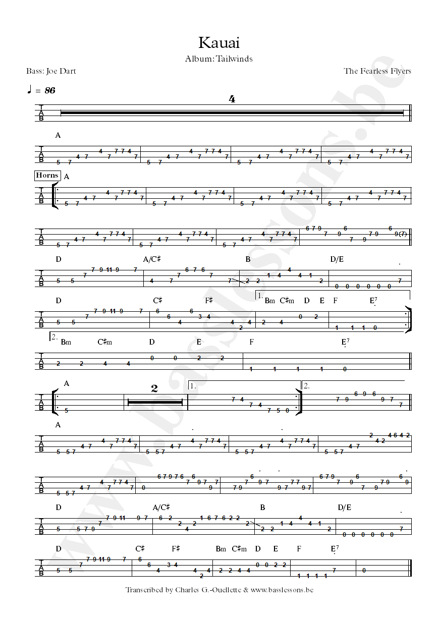 Fearless Flyers Kauai Joe Dart bass tab