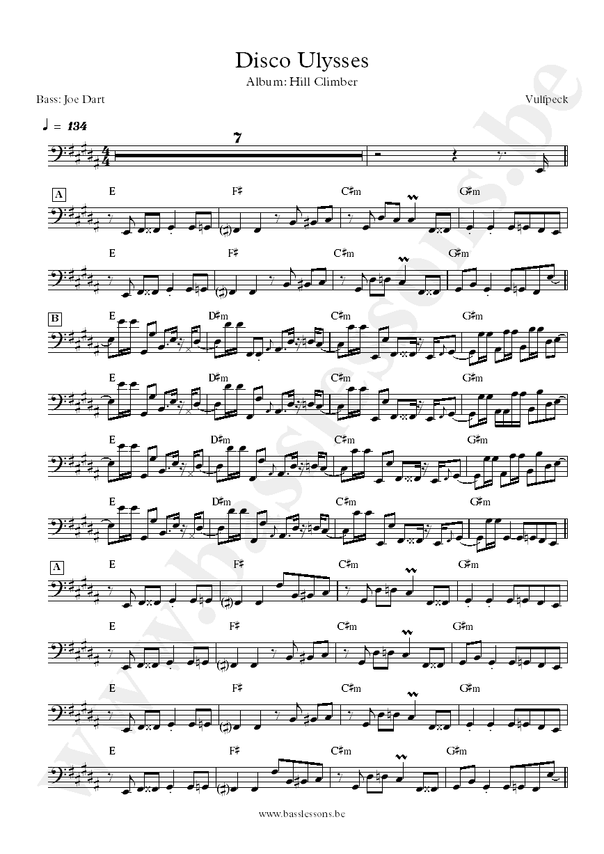 Vulfpeck Disco Ulysses Joe Dart bass transcription