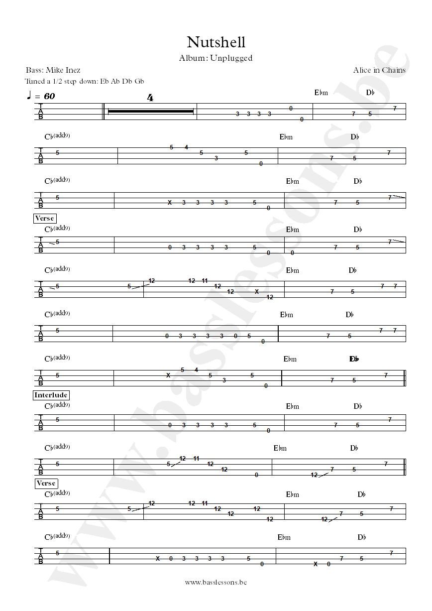 Alice in Chains Nutshell Mike Inez bass tab