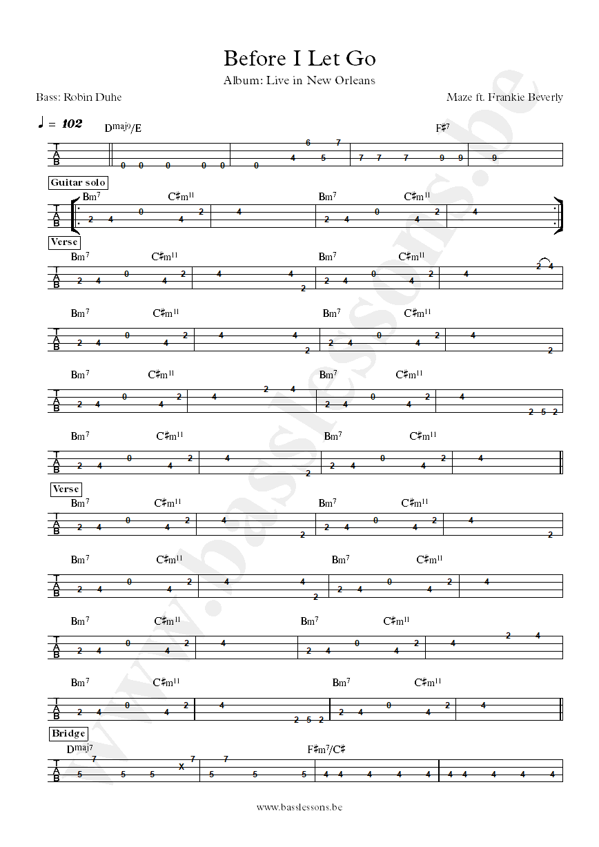 Maze Before I Let Go Robin Duhe bass tab