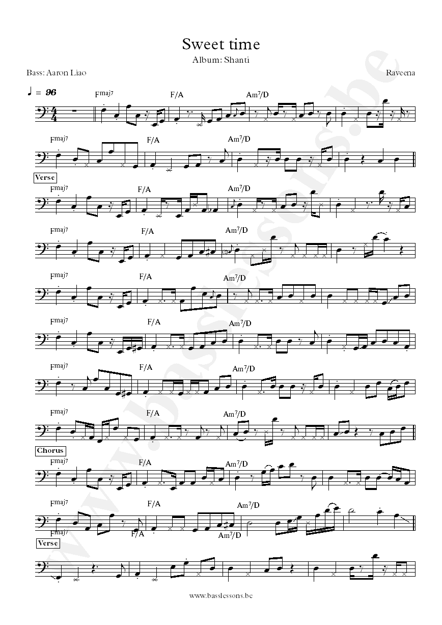 Raveena Sweet Time Aaron Liao bass transcription