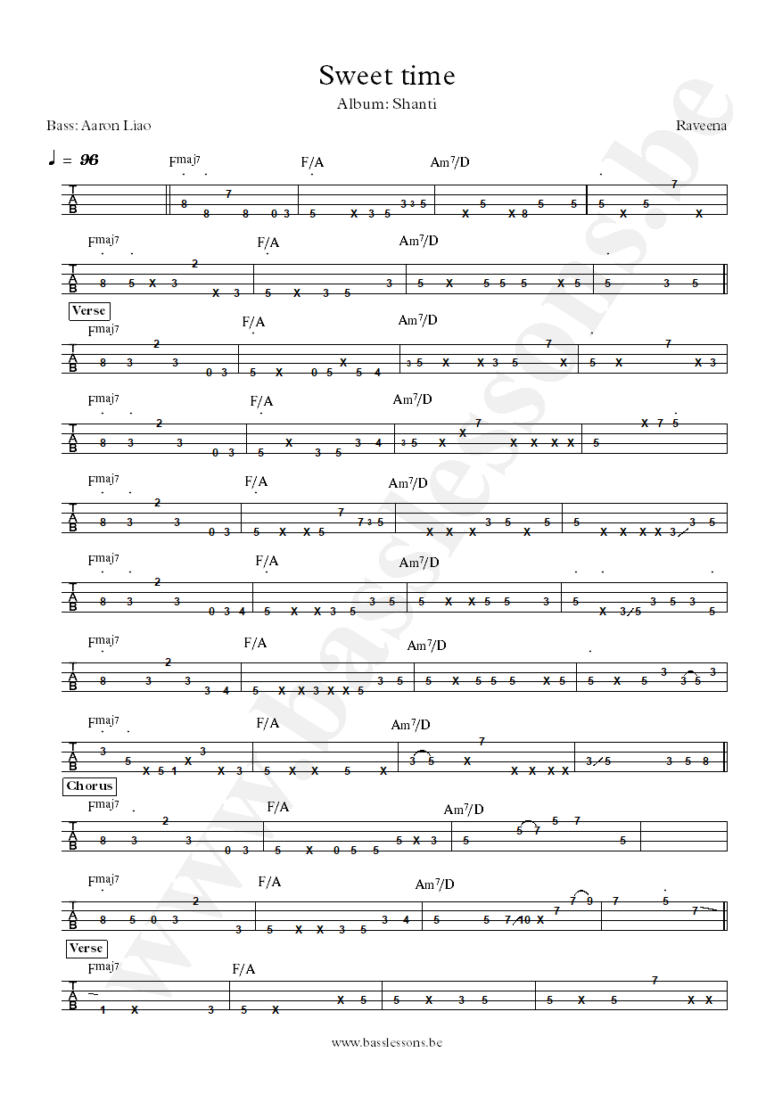 Raveena Sweet Time Aaron Liao bass tab