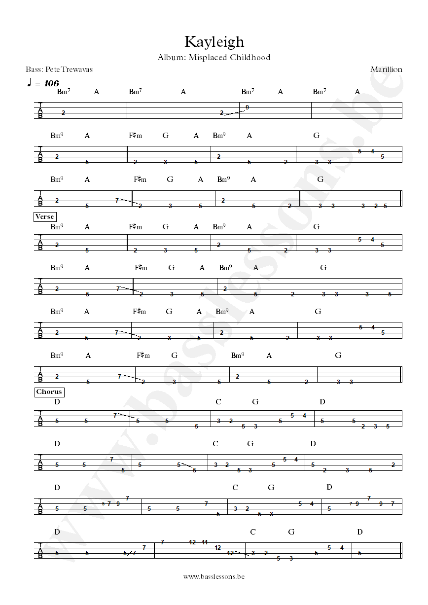 Marillion Kayleigh Pete Trewavas bass tab