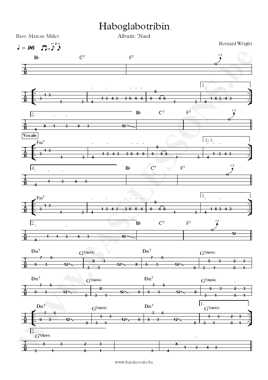 Bernard Wright Haboglabotribin Marcus Miller bass tab