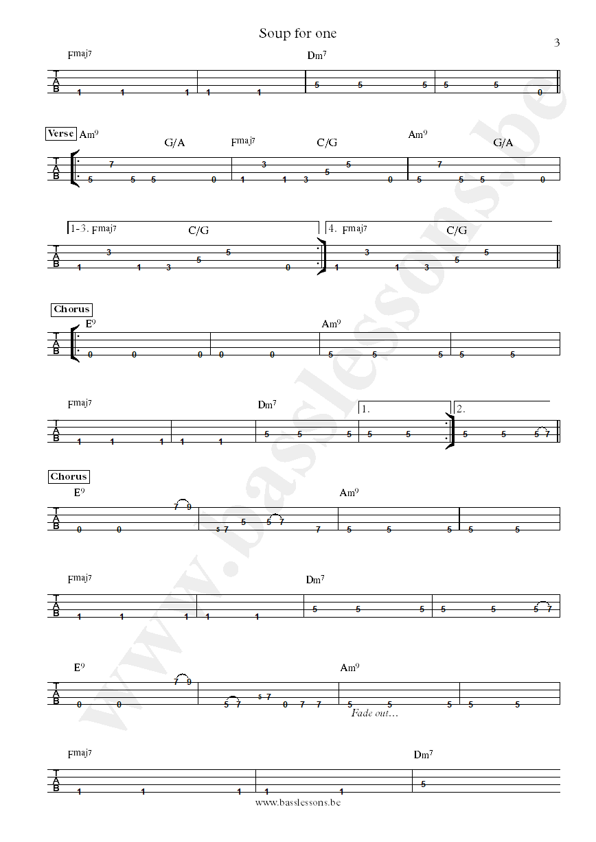 Chic Soup for One Bernard Edwards bass tab part 3