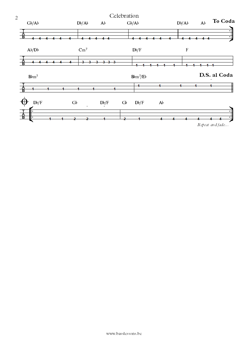 Kool & The Gang Robert Bell Celebration bass tab part 2