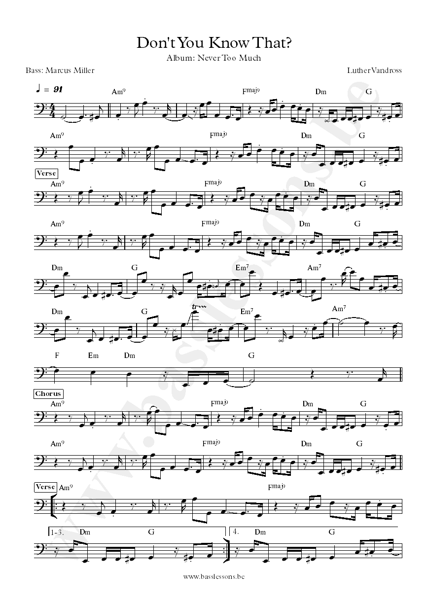 Luther Vandross Dont You Know That Marcus Miller bass transcription