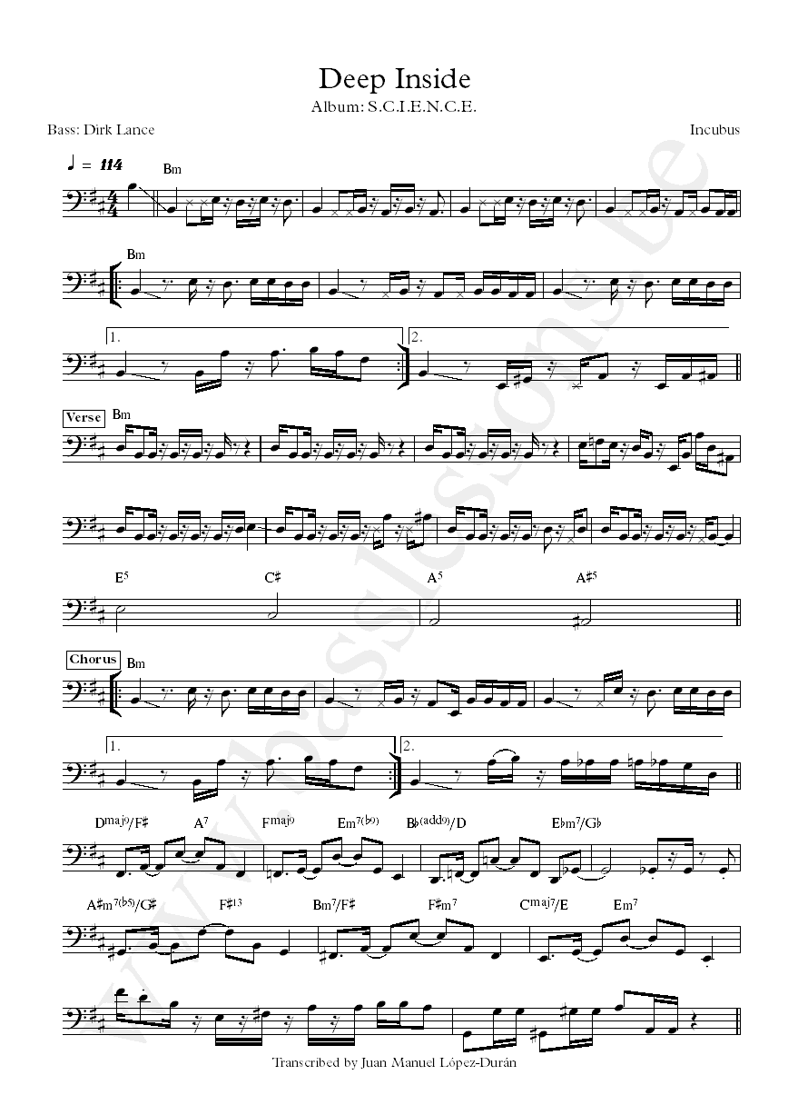 Incubus Deep Inside Dirk Lance bass transcription