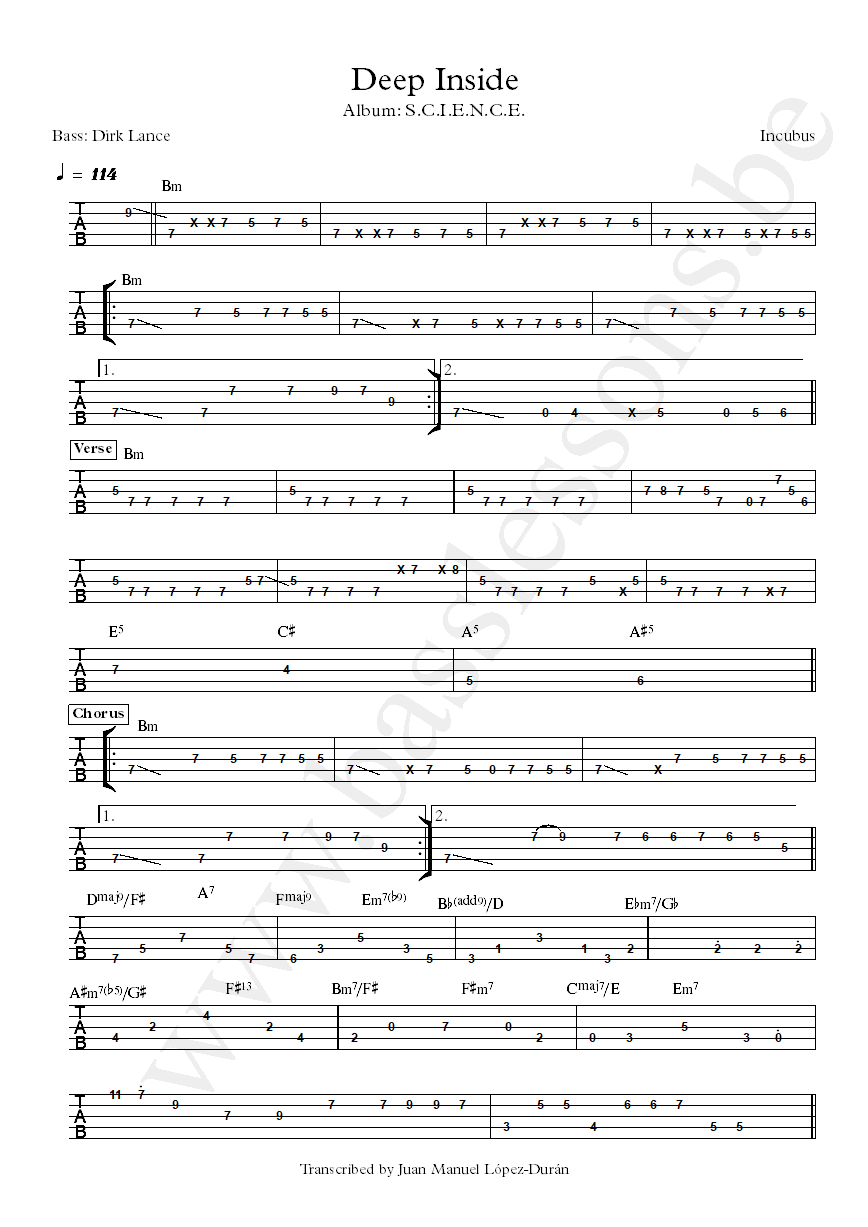 Incubus Deep Inside Dirk Lance bass tab