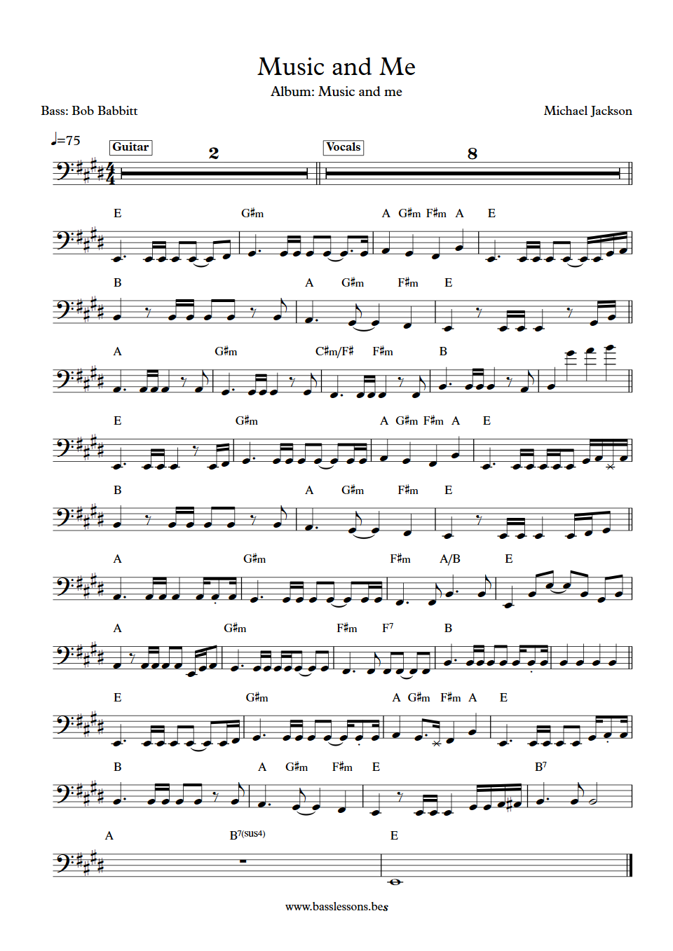 Michael Jackson - Music and Me Bob Babbitt Bass Transcription