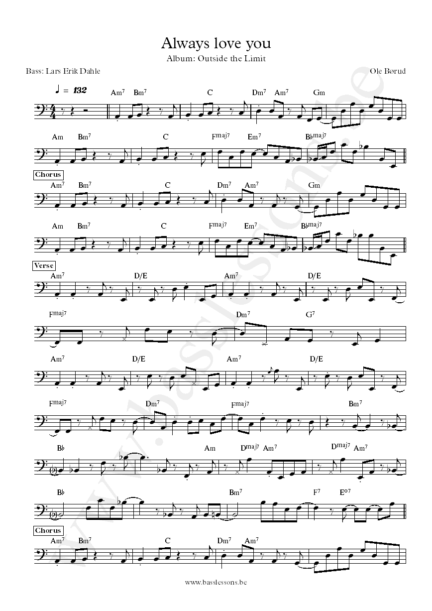 Ole Borud Always love you Lars Erik Dahle bass transcription