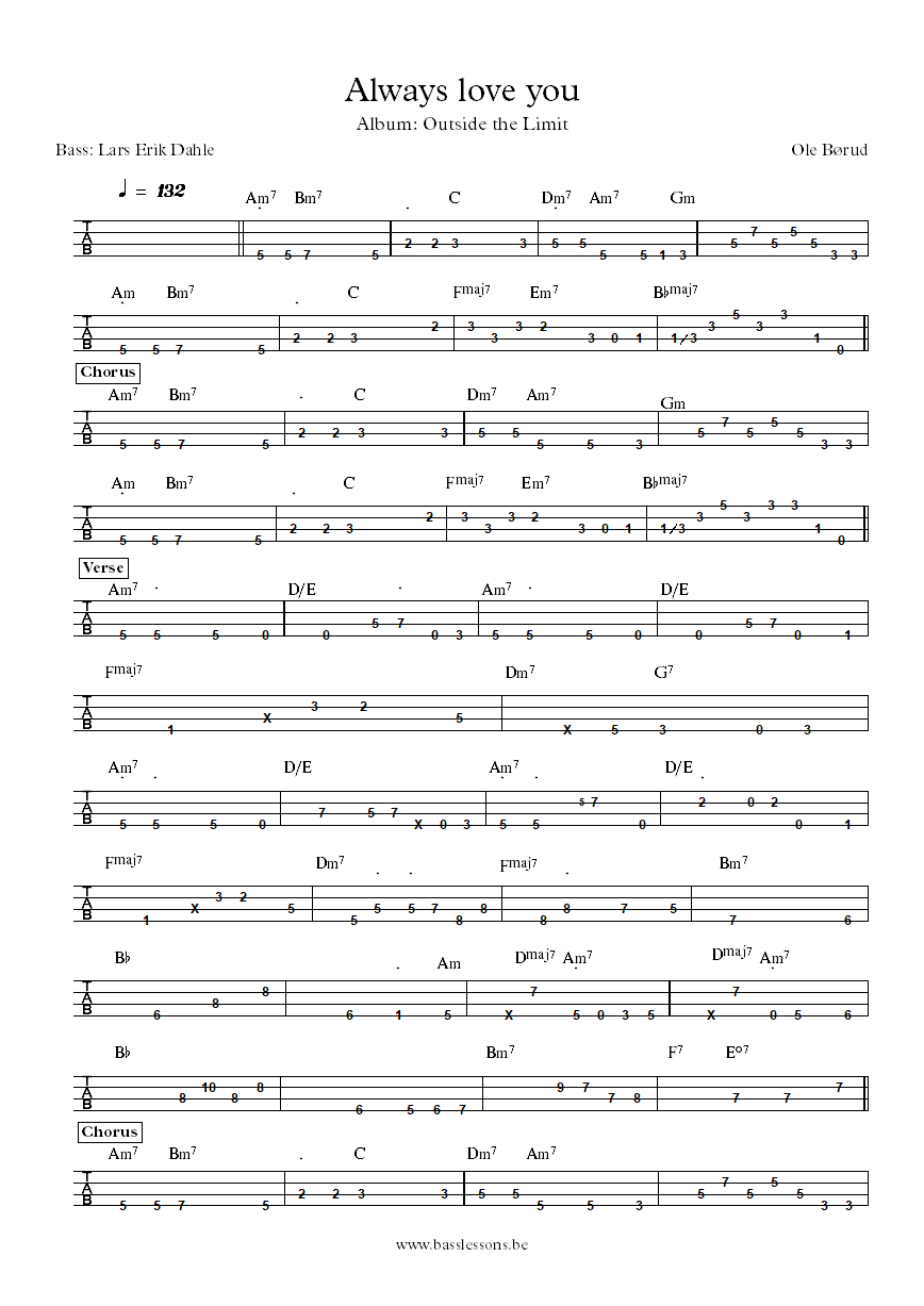 Ole Borud Always love you Lars Erik Dahle bass tab