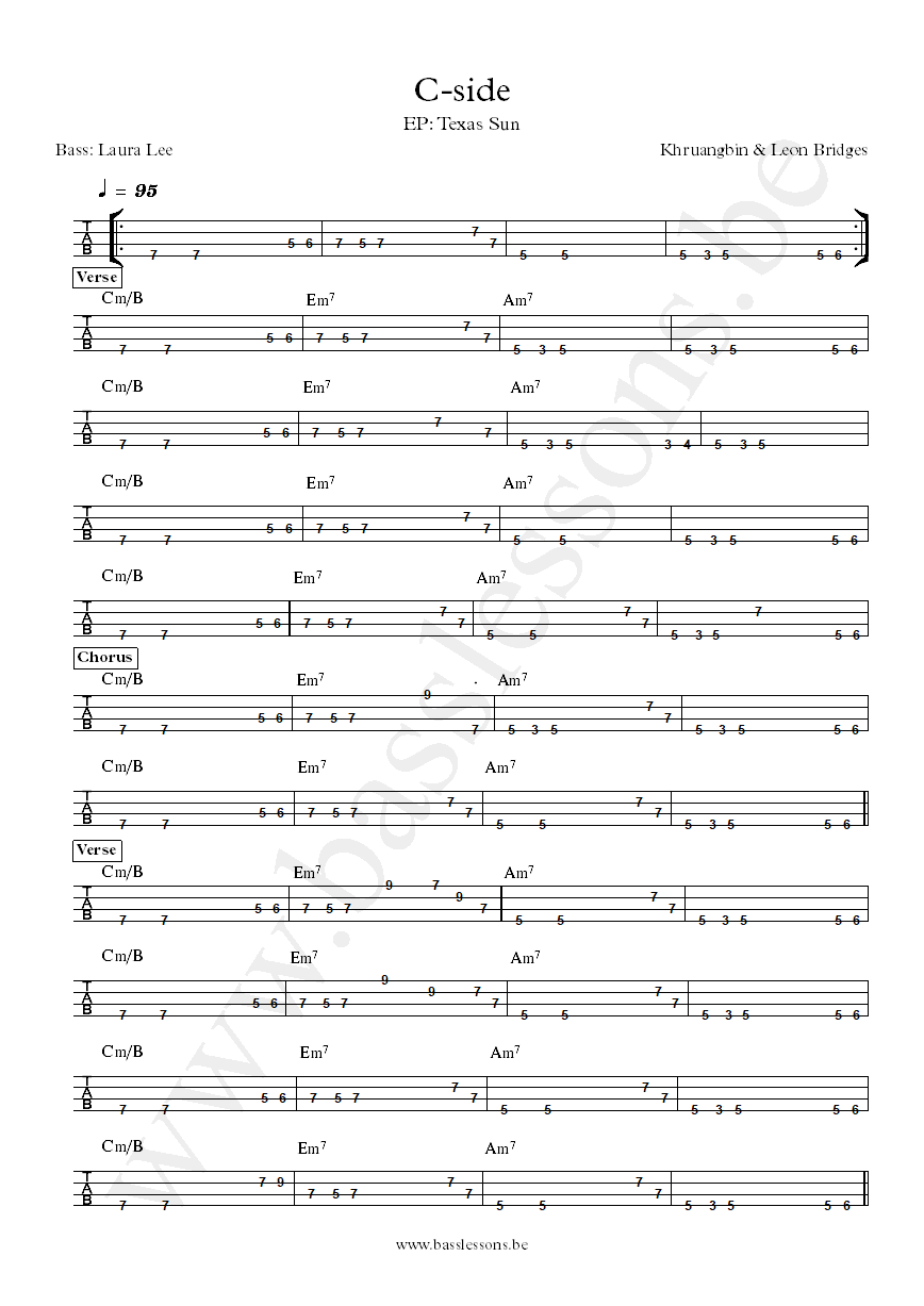 Khruangbin with Leon Bridges c-side Laura Lee bass tab