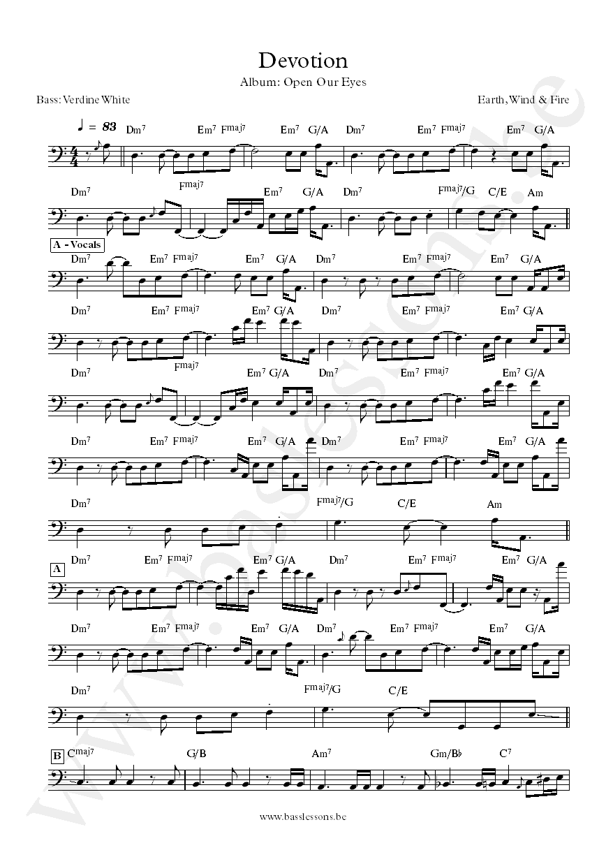 Earth, Wind & Fire Devotion Verdine White bass transcription