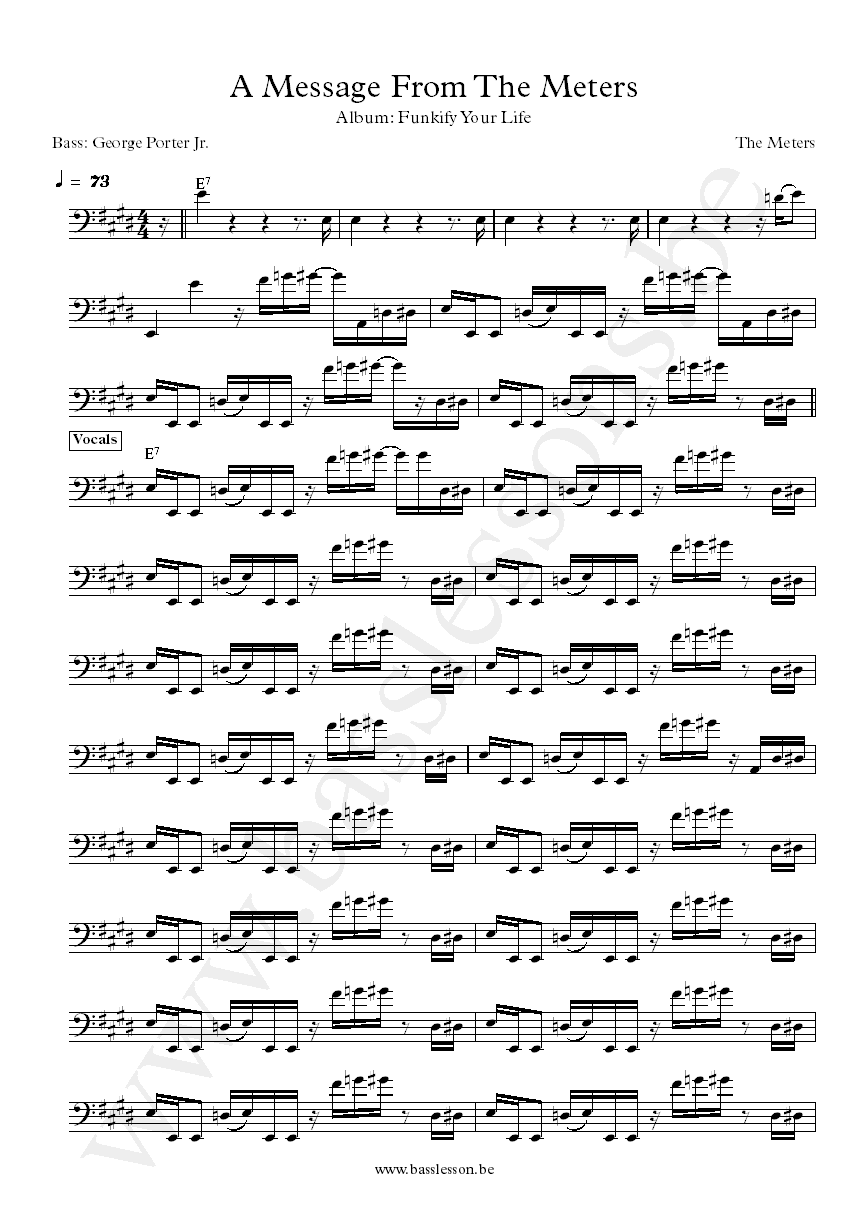 A Message From The Meters George Porter Jr. bass transcription
