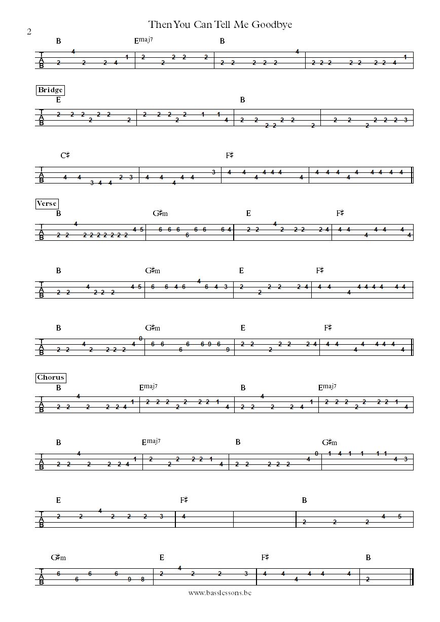 Bettye Swann Then You Can Tell Me Goodbye bass tab part 2