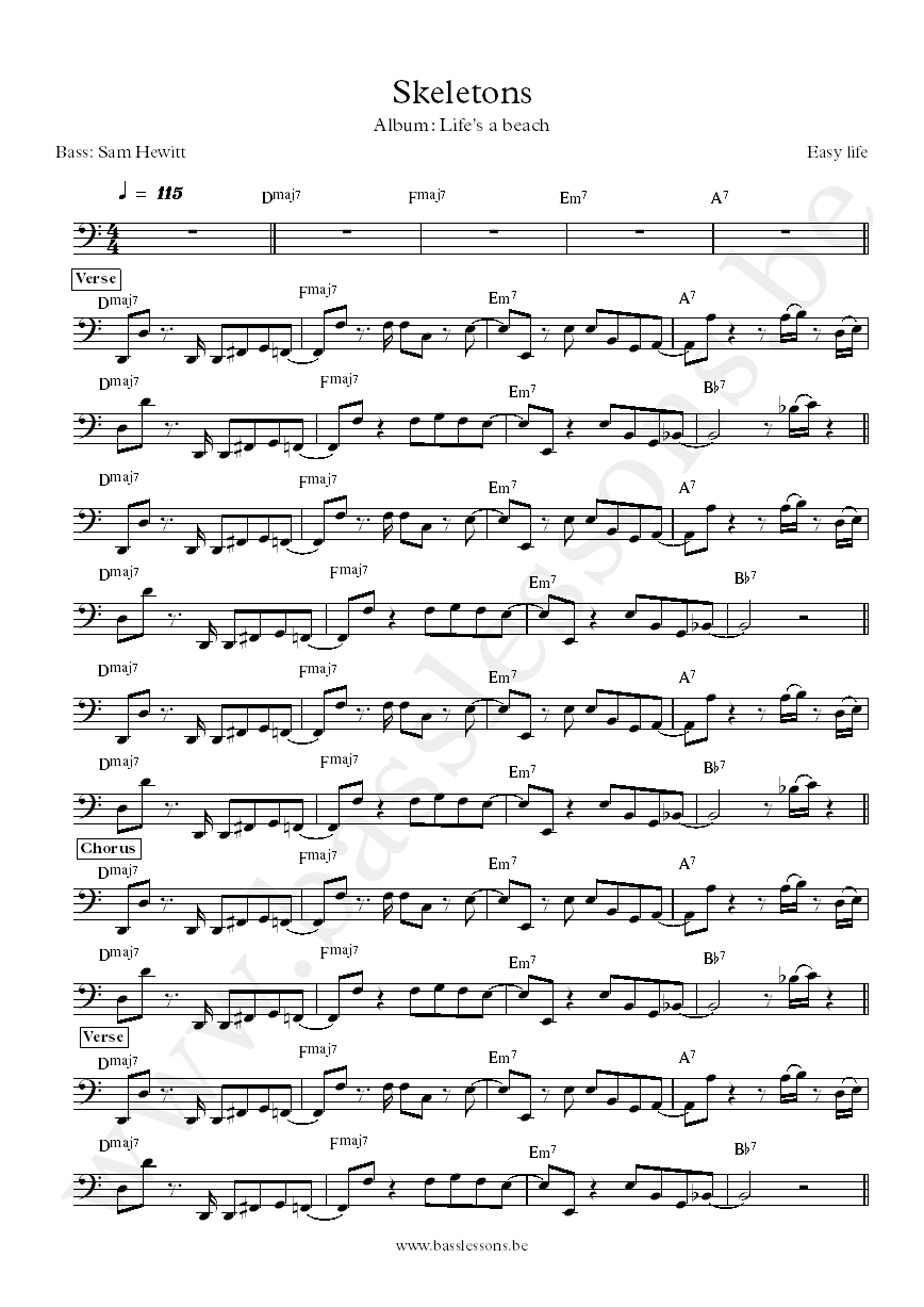 Easy life Skeletons Sam Hewitt bass transcription