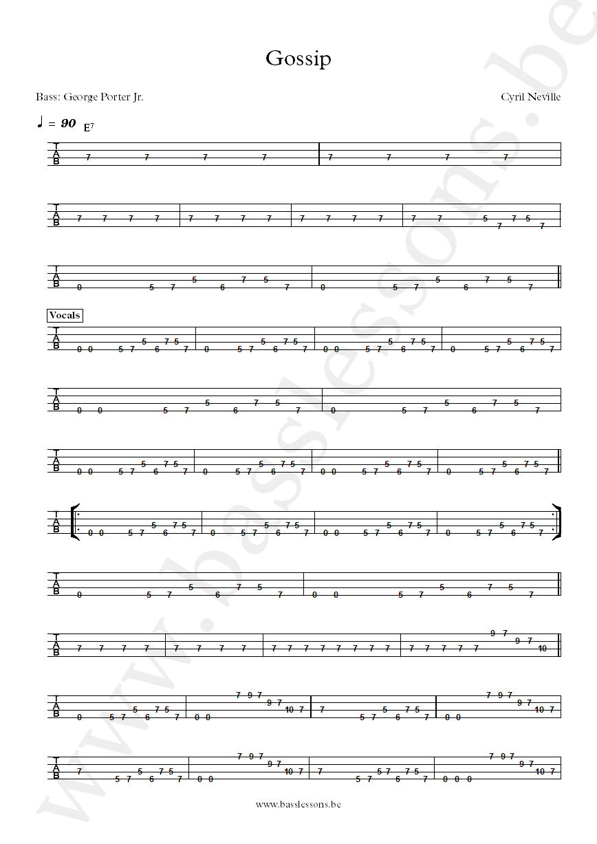 Cyril Neville Gossip George Porter Jr. bass tab