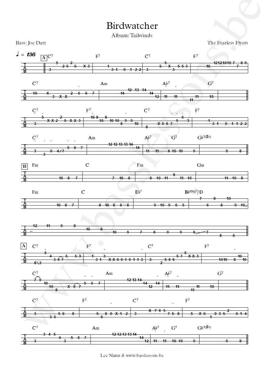 The Fearless Flyers Birdwatcher Joe Dart bass tab