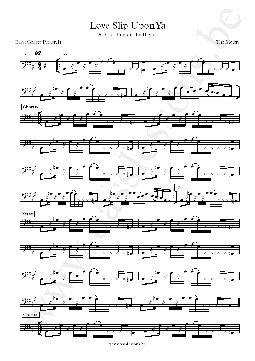 The Meters Love Slip Upon Ya George Porter Jr. bass transcription