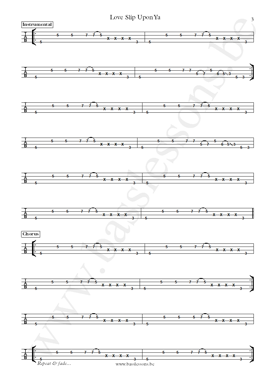The Meters Love Slip Upon Ya George Porter Jr. bass tab part 3