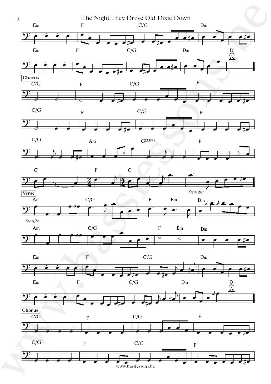 The Band The Night They Drove Old Dixie Down Rick Danko bass transcription part 2