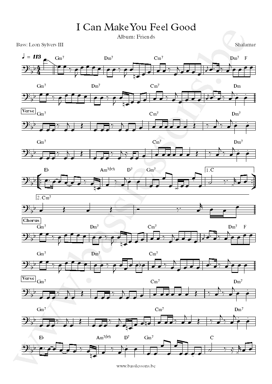 Shalamar I Can Make You Feel Good Leon Sylvers III bass transcription