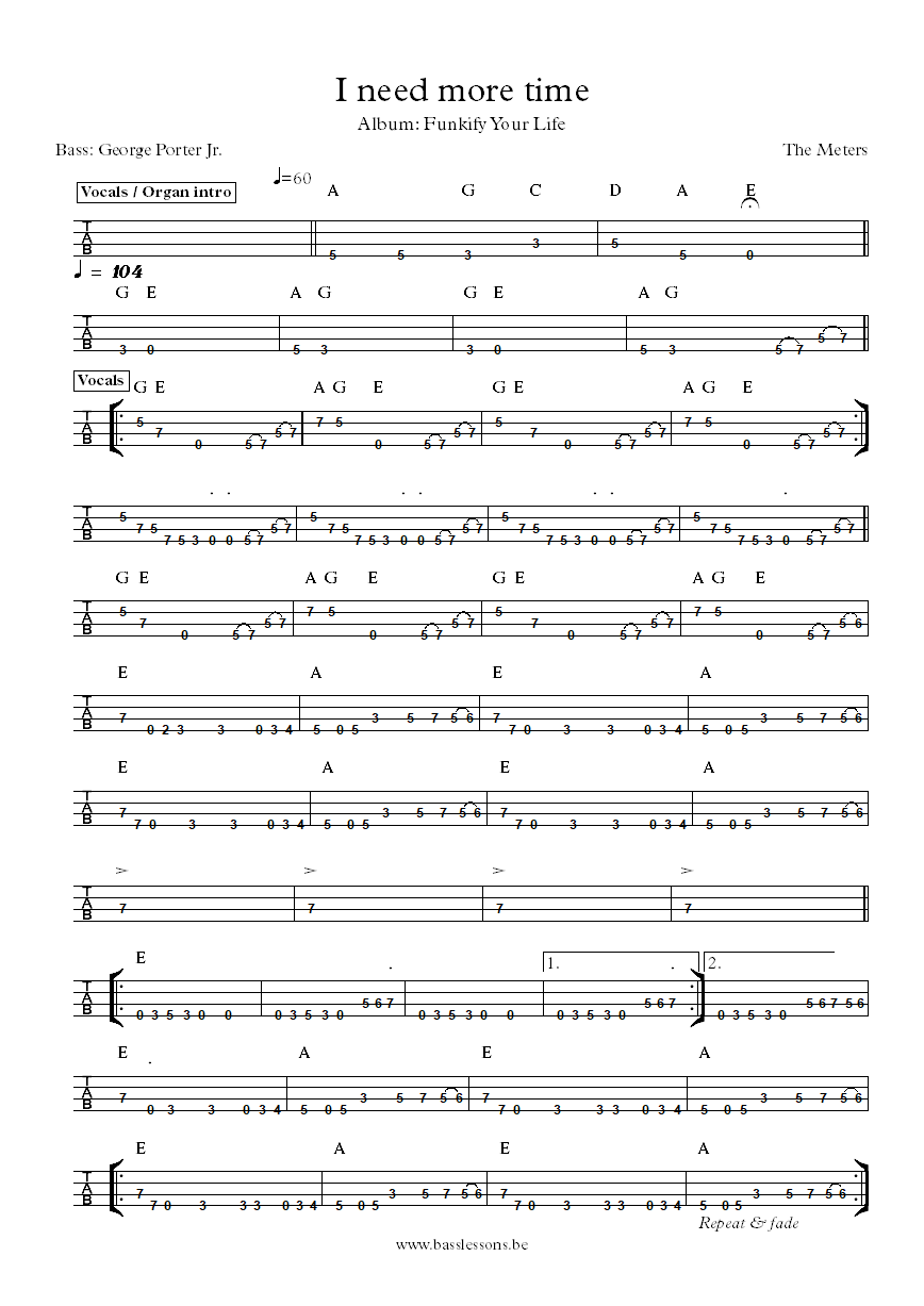 The Meters I need more time George Porter Jr. bass tab