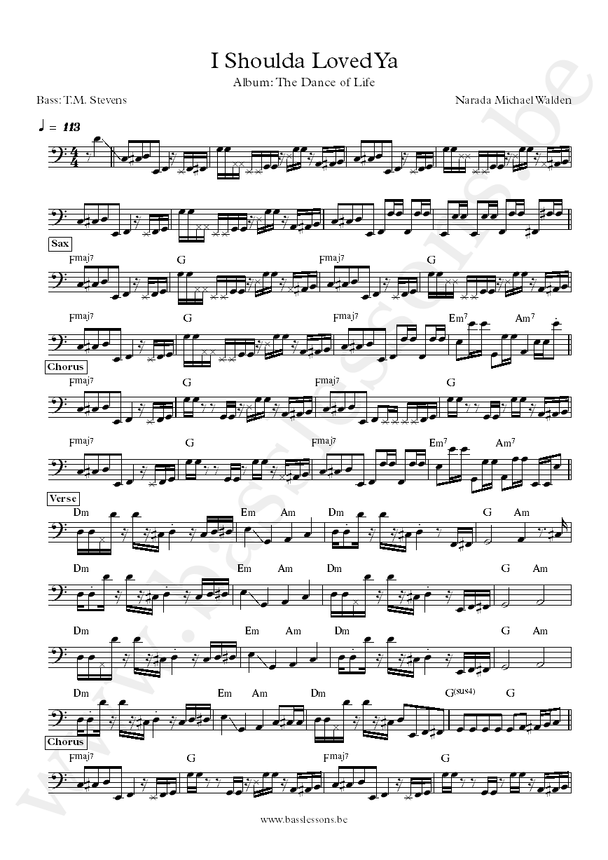 Narada Michael Walden I Shoulda Loved Ya T.M. Stevens bass transcription