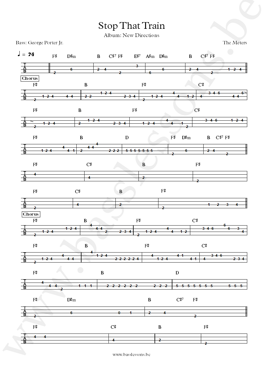 The Meters stop that train George Porter Jr. bass tab