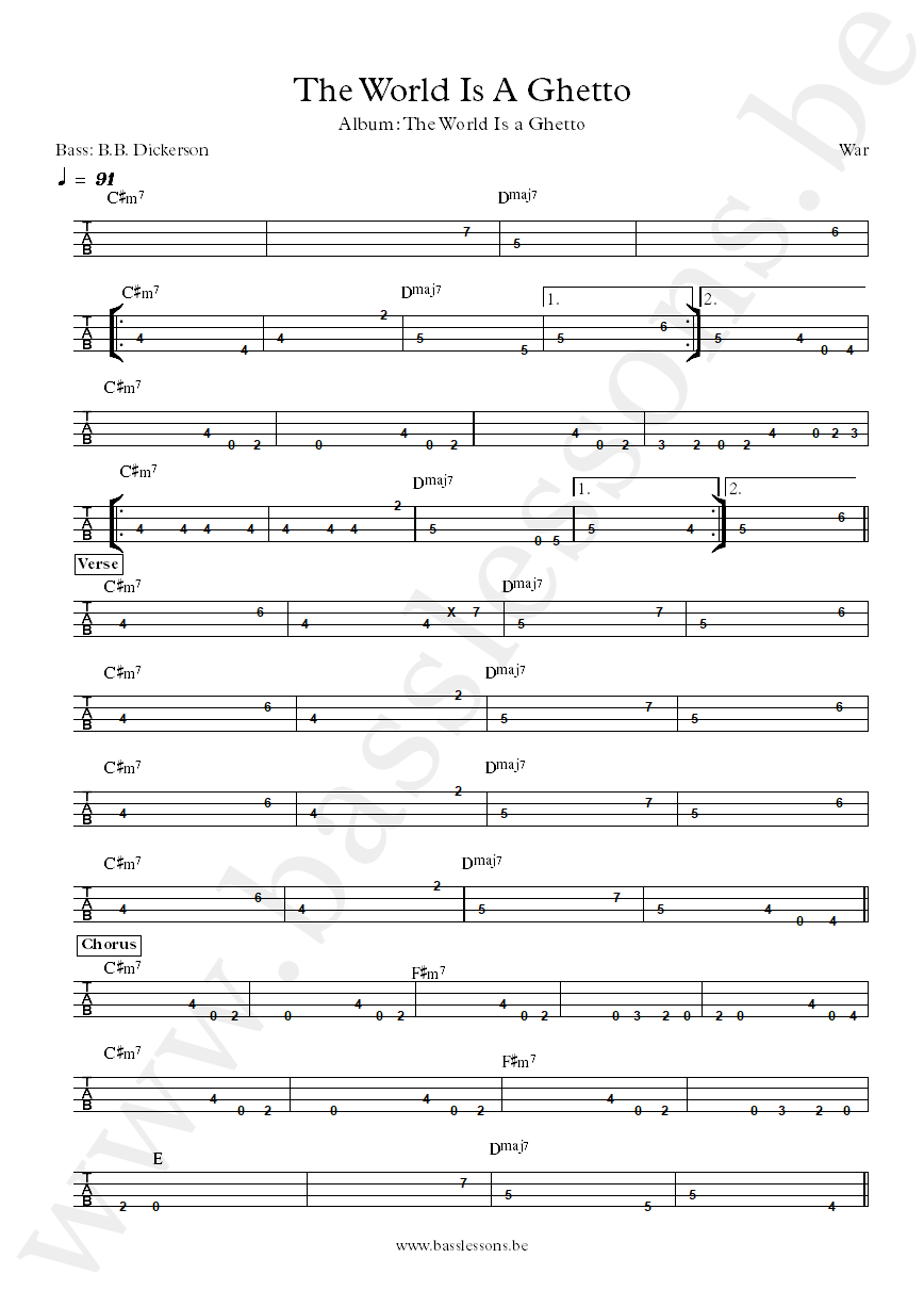 War - The World Is a Ghetto B.B. Dickerson bass tab