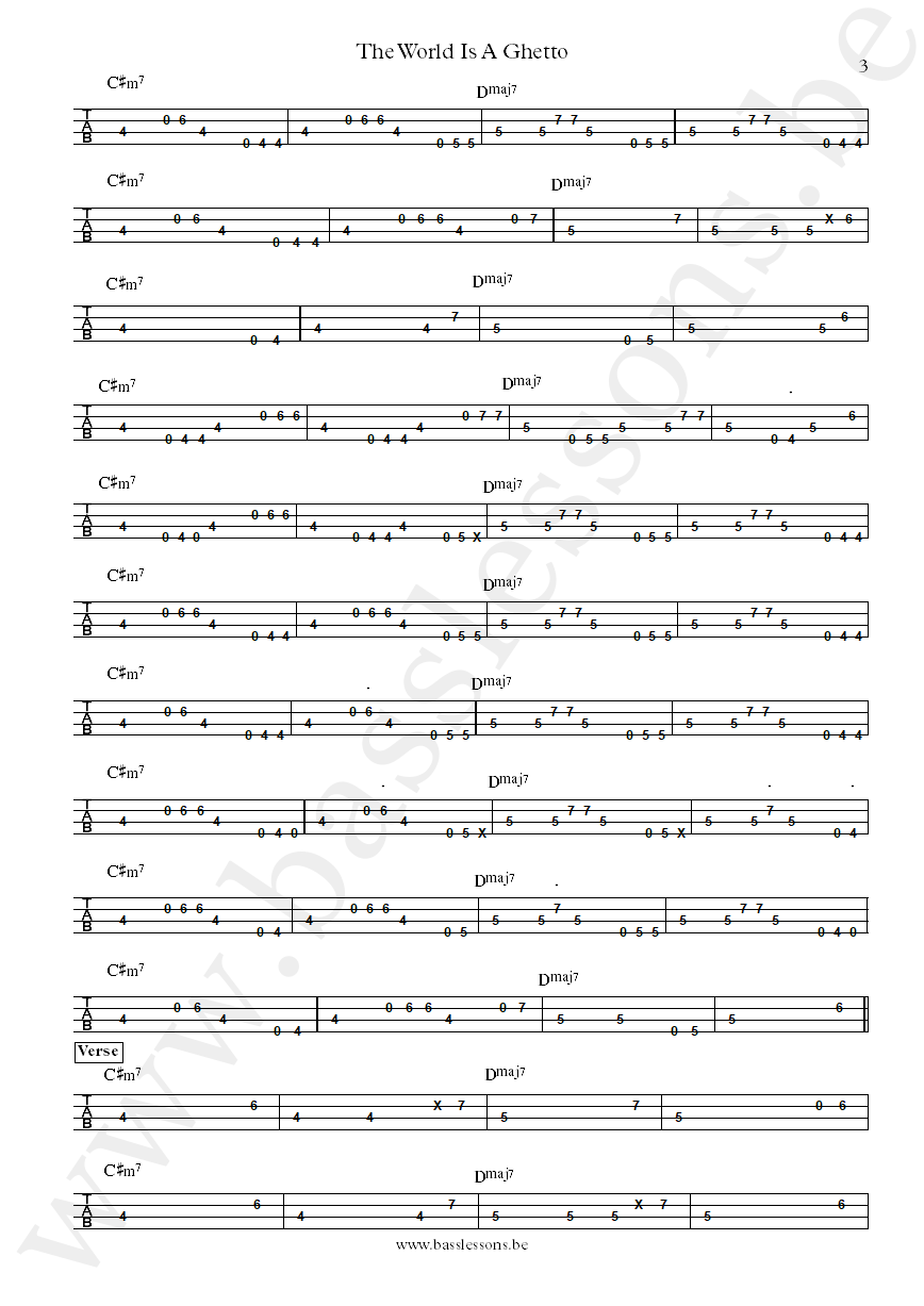 War - The World Is a Ghetto B.B. Dickerson bass tab part 3