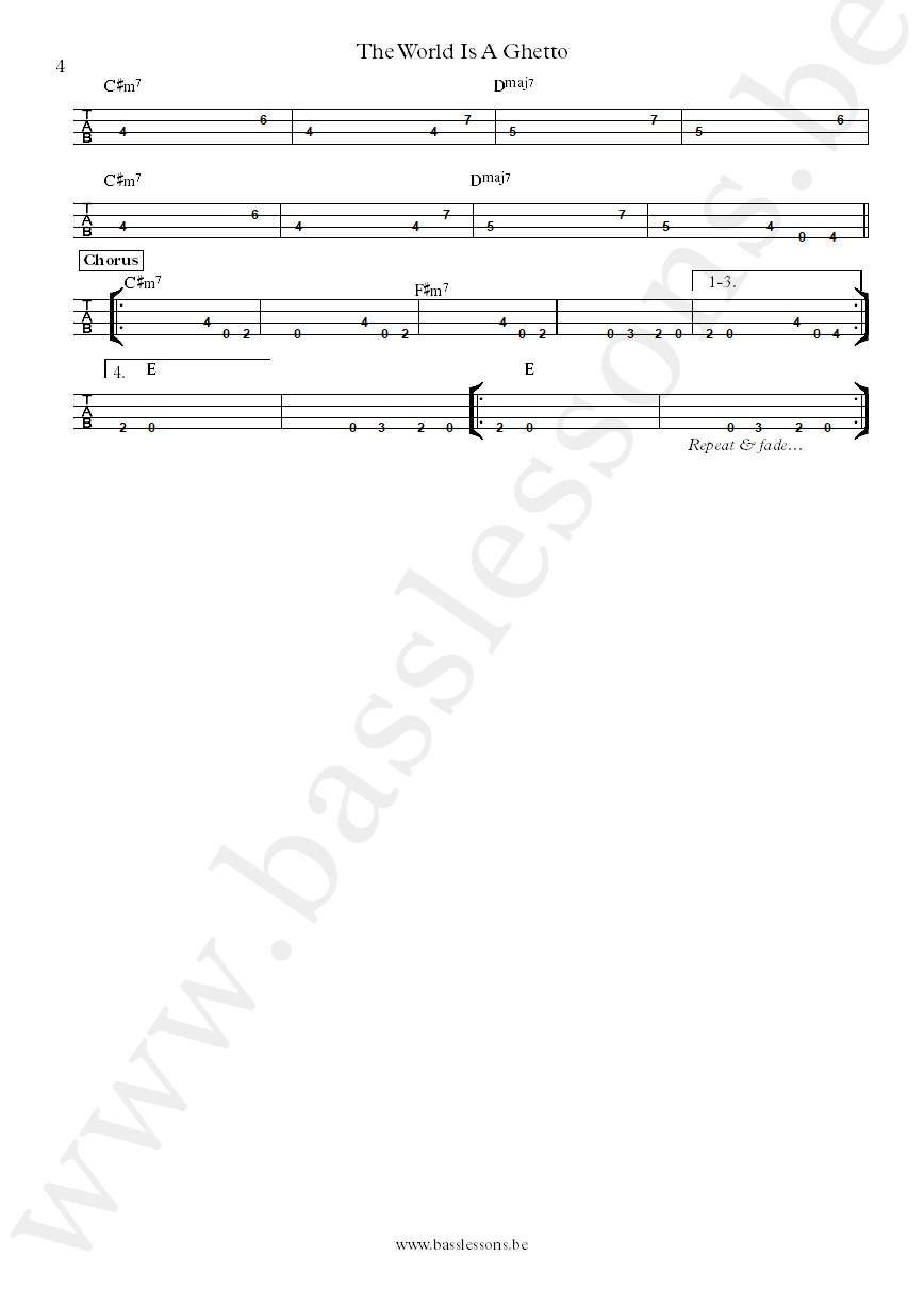 War - The World Is a Ghetto B.B. Dickerson bass tab part 4