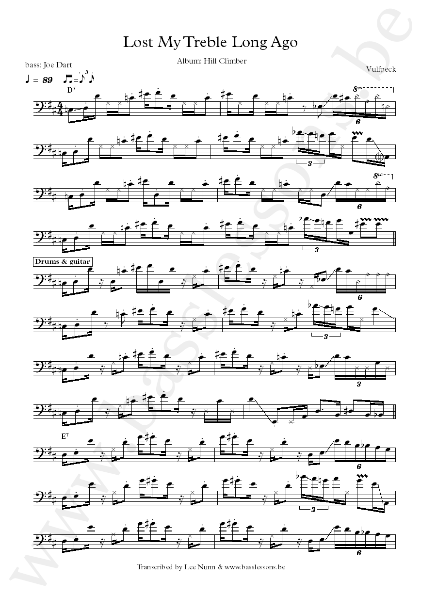 Vulfpeck Lost My Treble Long Ago Joe Dart bass transcription