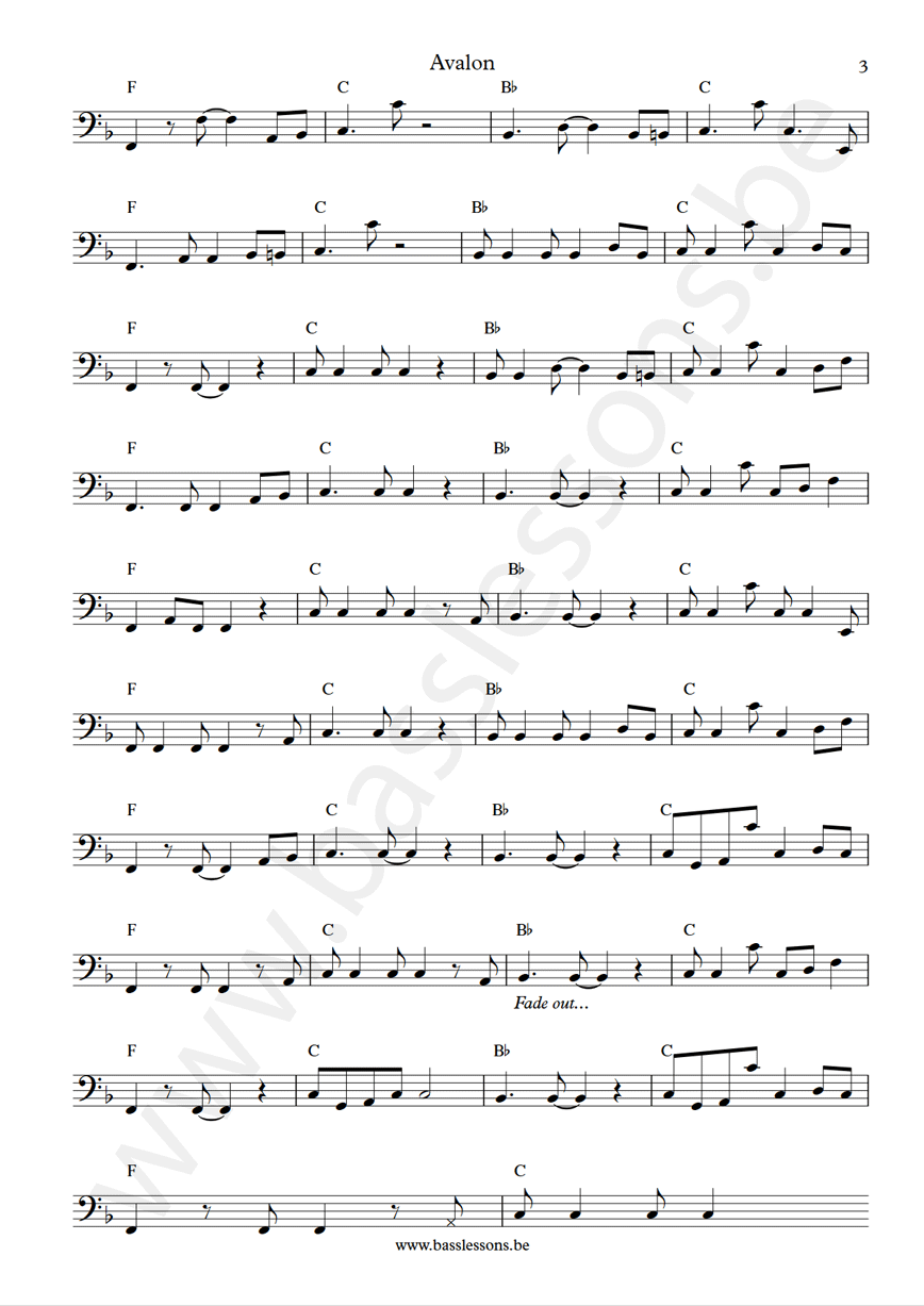 Roxy Music Avalon Alan Spenner bass transcription part 3