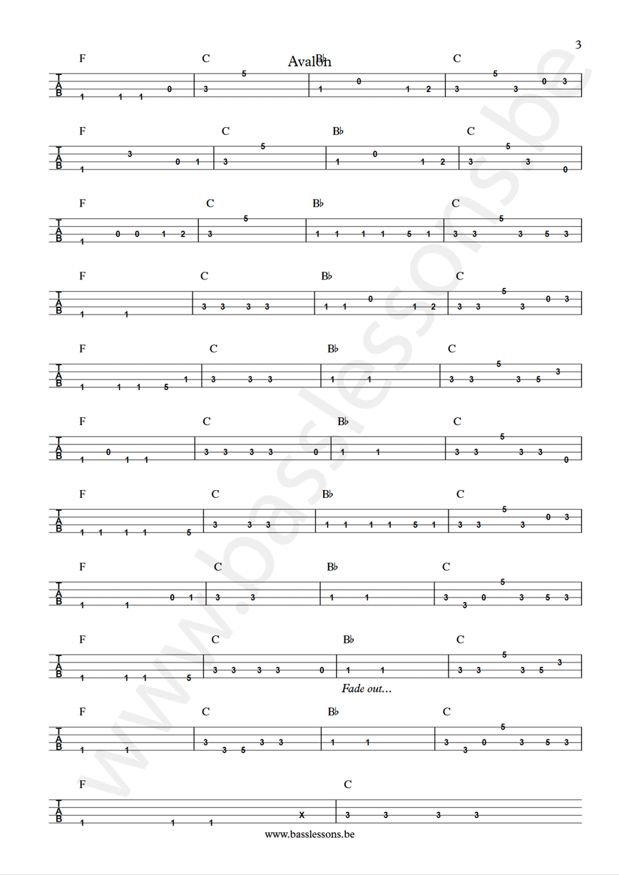 Roxy Music Avalon Alan Spenner bass tab part 3