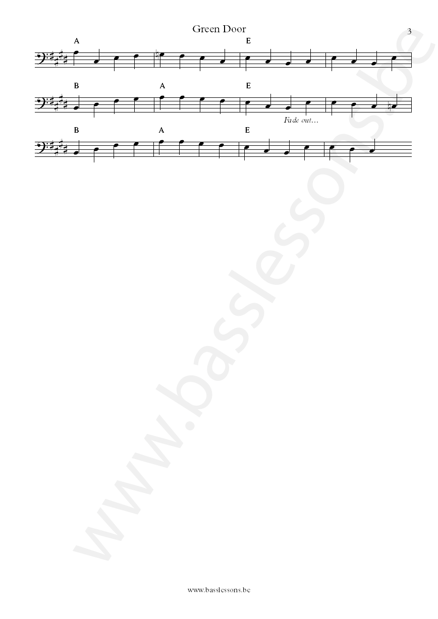 Shaking Stevens Green door Stuart Colman bass transcription part 3