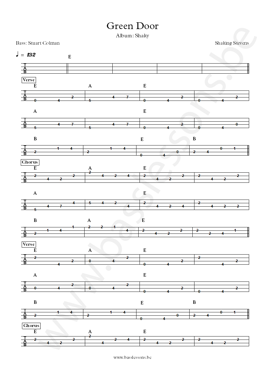 Shaking Stevens Green door Stuart Colman bass tab
