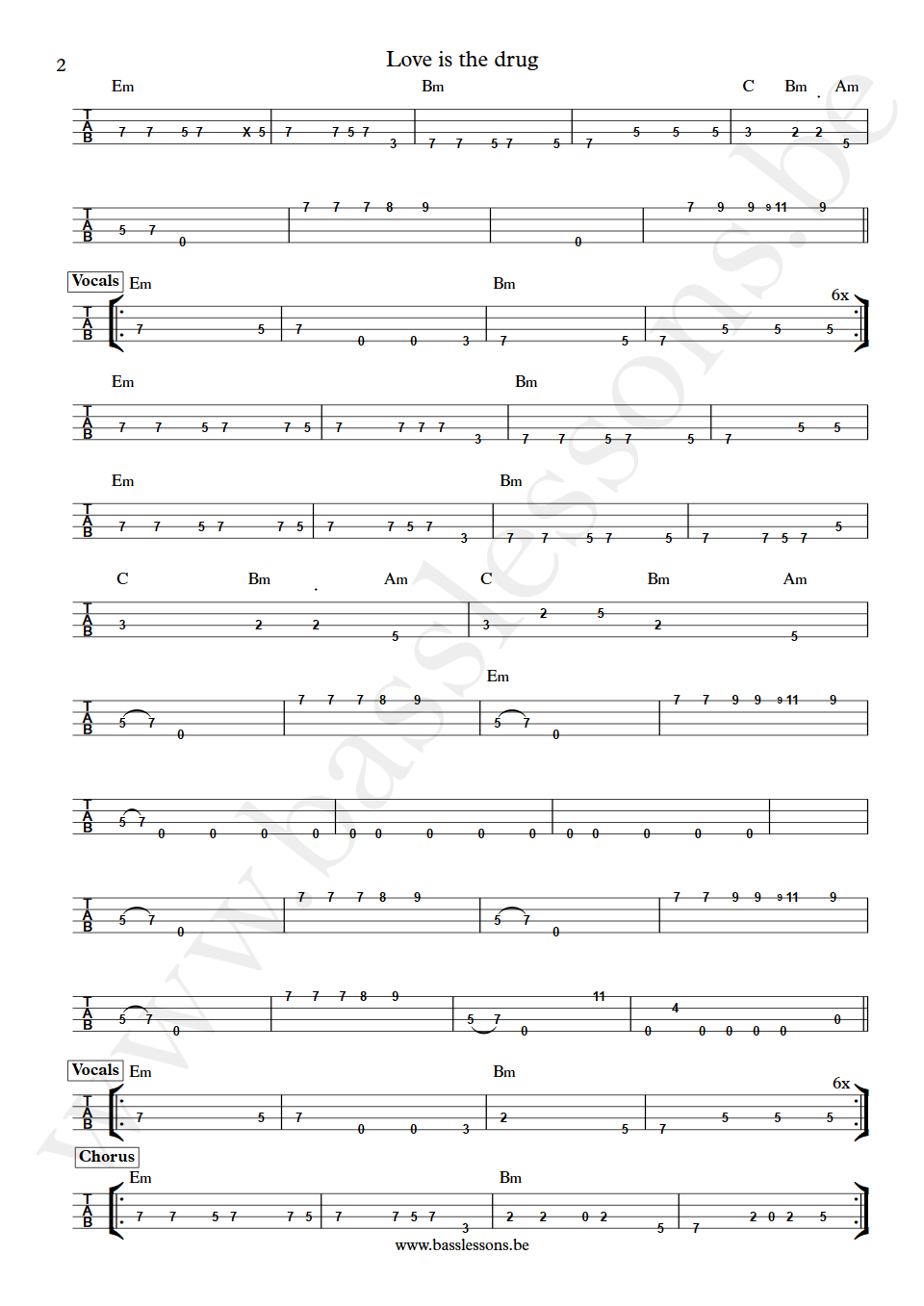 Grace Jones Love is the drug Robbie Shakespeare bass tab part 2