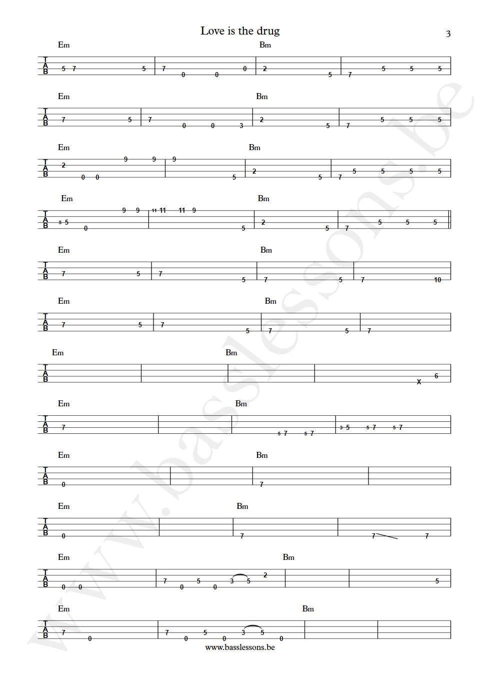 Grace Jones Love is the drug Robbie Shakespeare bass tab part 3