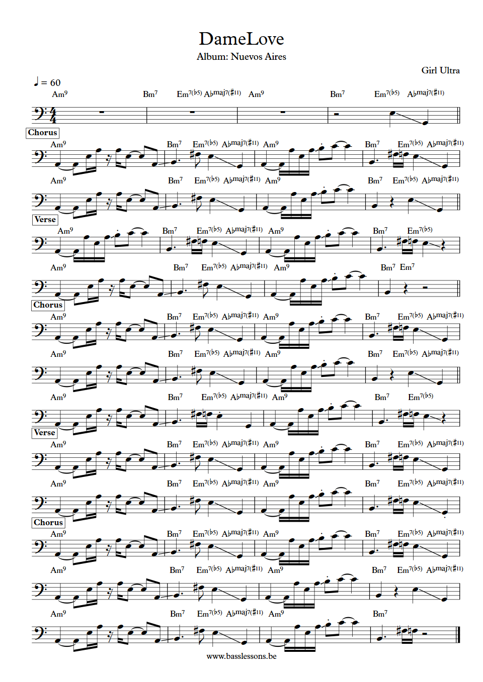 Girl Ultra DameLove bass transcription