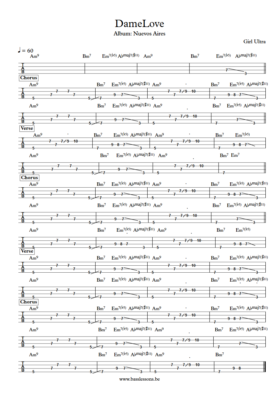 Girl Ultra DameLove bass tab