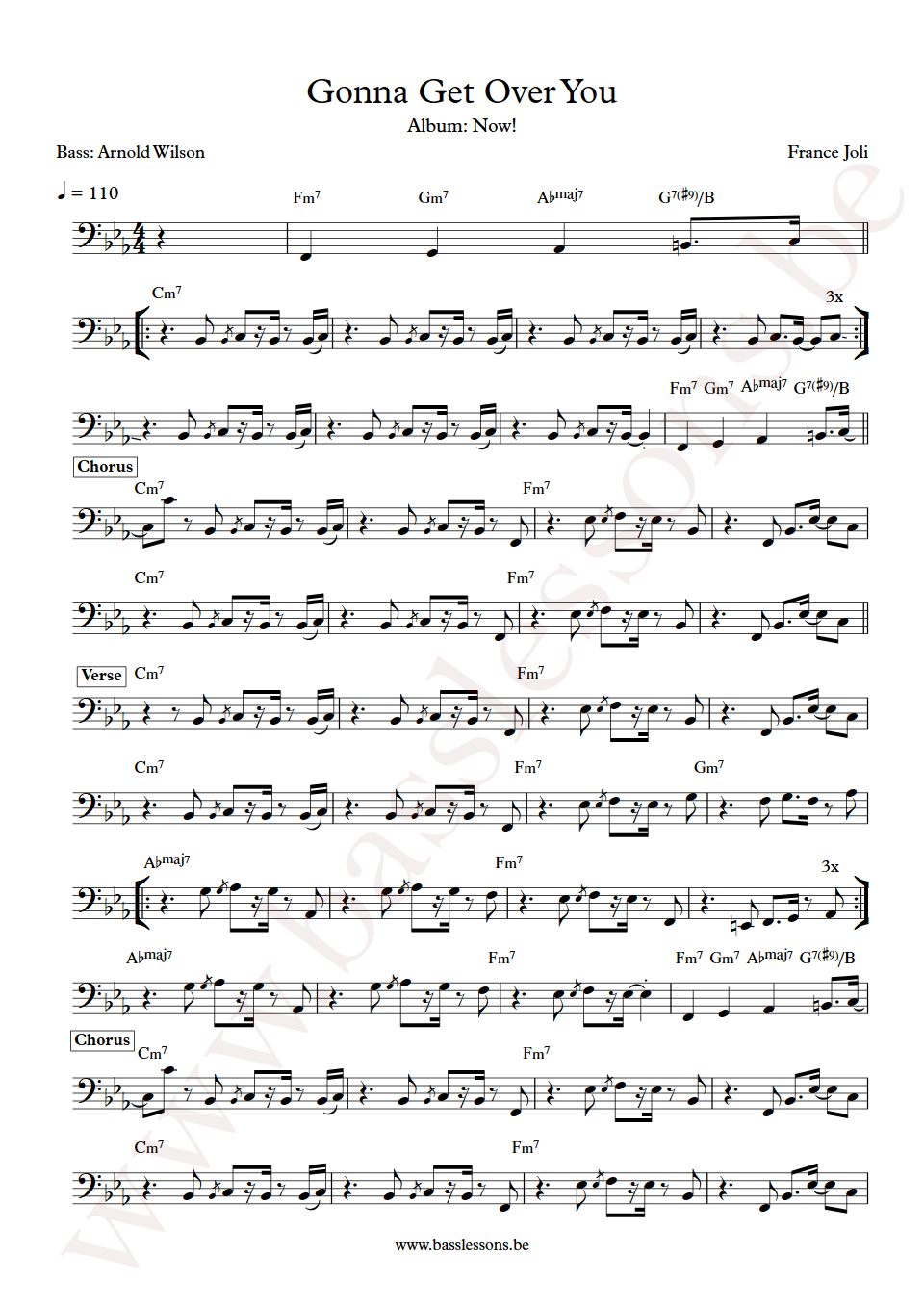France Joli Gonna Get Over You Arnold Wilson bass transcription