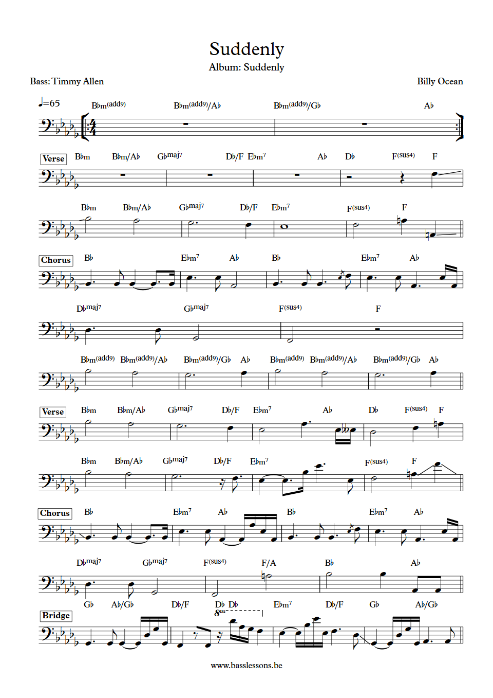 Billy Ocean Suddenly Timmy Allen bass transcription