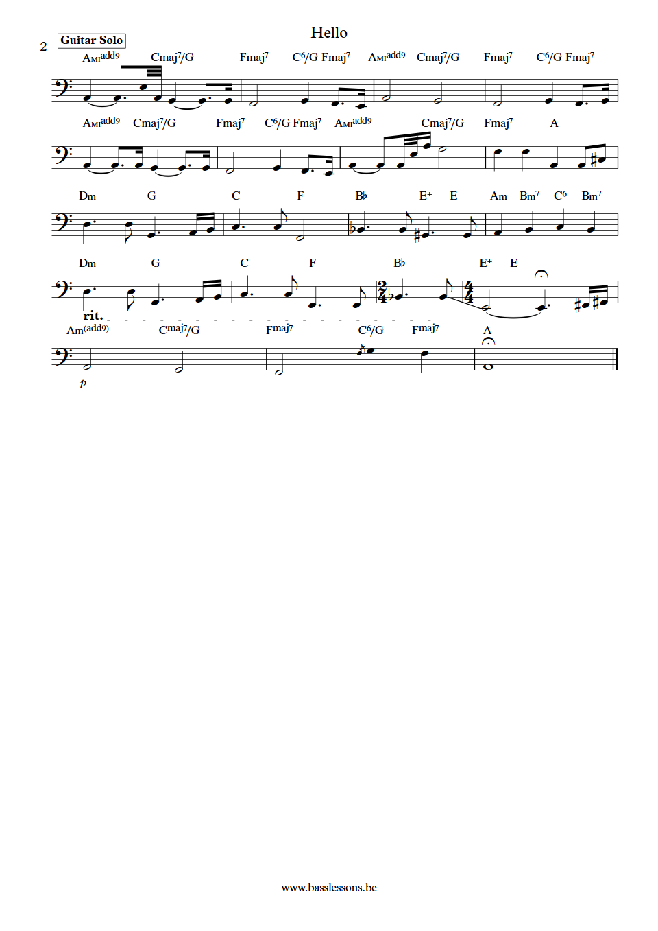 Lionel Richie Hello Joe Chemay  bass transcription part 2