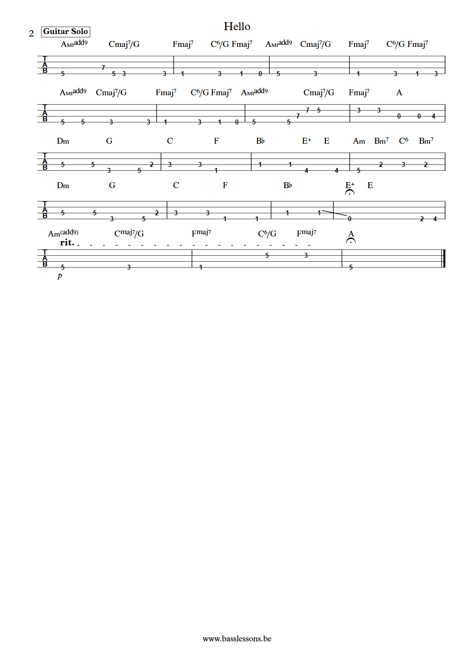 Lionel Richie Hello Joe Chemay  bass tab part 2