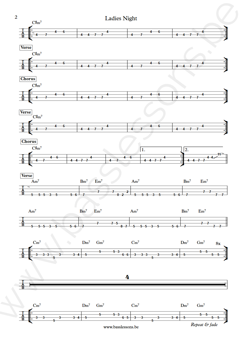 Kool and the gang Ladies night Robert Bell bass tab part 2